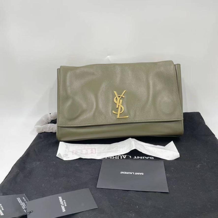 Saint Laurent — Кожаный клатч хаки